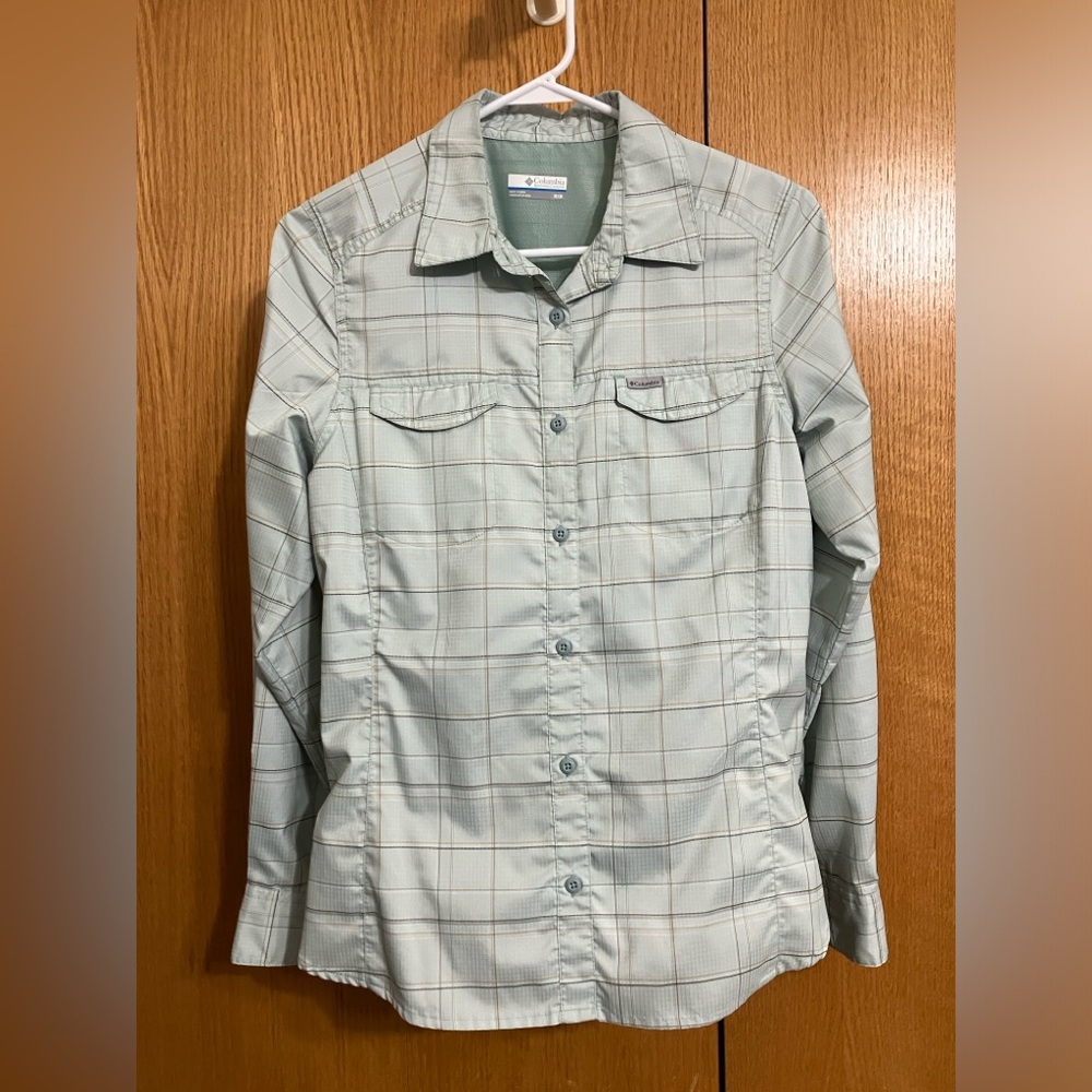 Columbia Silver Ridge Lite Omni-Shade Women’s Light Green Plaid Shirt Size M